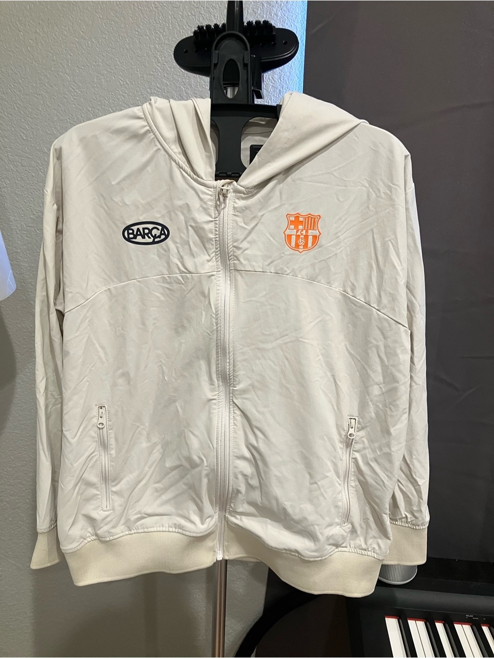 2026 FC Barcelona BARCA Cream Zip Hoodie